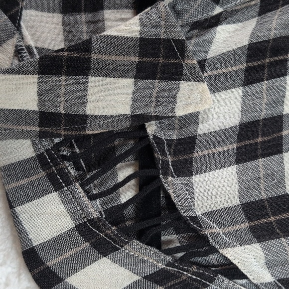 525-Free People Black and White Plaid Shirt - Picture 3 of 6